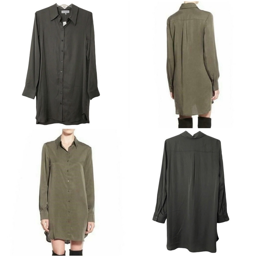 WAYF Olive Button Down Shirt Dress Lagenlook Long Sleeve Tunic Size Medium NEW